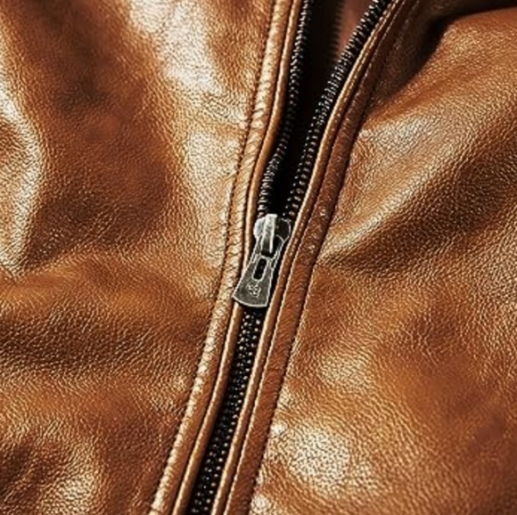 Mens Brown Faux Leather Motorcycle Jacket - Picture 2 of 10